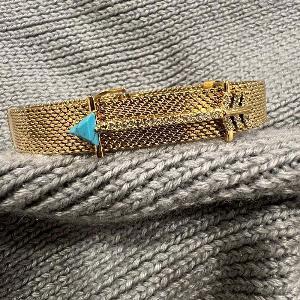 Stella & Dot Gold Mesh Bracelet with Turquoise and Crystal Details - Picture 2 of 8